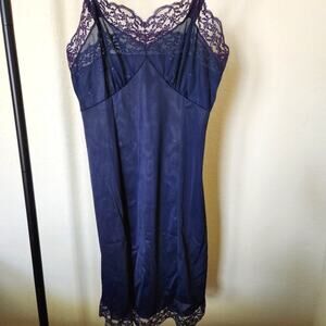 Vintage 50s Charmode Sears Nightgown Slip Dress Royal Blue Coquette Lace Size 30
